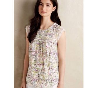 Anthropologie NWT floral blouse with lace